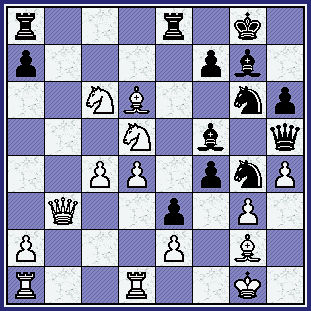    White just pushed his Pawn to King's-Rook-Four. How does Black proceed from this position?  (gcg_iva-yus_br91-pos12.gif, 45 KB)   