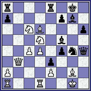    Black is getting nearer the White King, (after ...Qxh4); but it is costing him a tremendous amount of material to achieve his goal.  (gcg_iva-yus_br91-pos13.gif, 45 KB)   