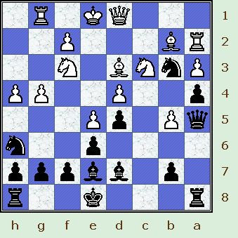    Black has just played his 17th move. It is now White to play and move ... what should the first player do here?  (yem-dol_pos2.jpg, 38 KB)   
